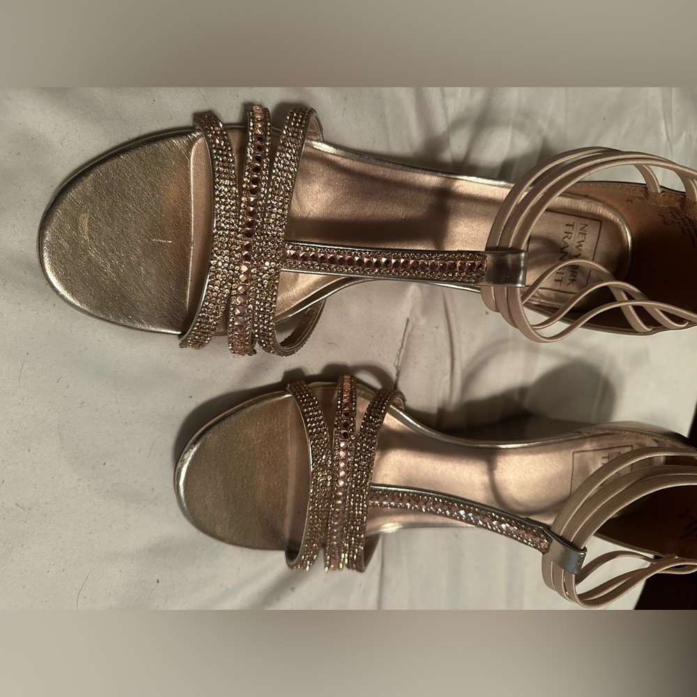 Rose gold wedges with rhinestone accents size 9 1/2 M some scratches see photos
